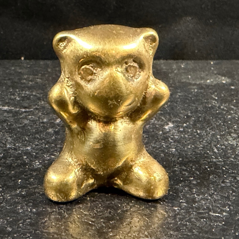 Vintage Solid Brass Teddy Bear Figurine Miniature Mid Century Animal Decor 1.5"